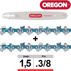 Pack 1 guide + 2 chaînes tronçonneuse Oregon SFHD009 3/8 058