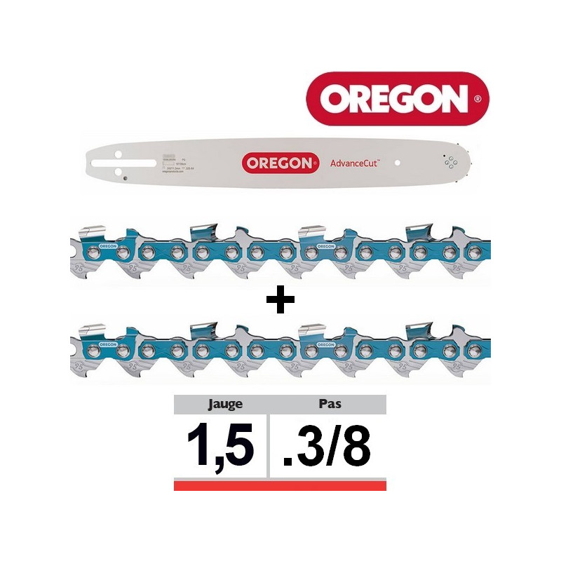 Pack 1 guide + 2 chaînes tronçonneuse Oregon SFHD009 3/8 058