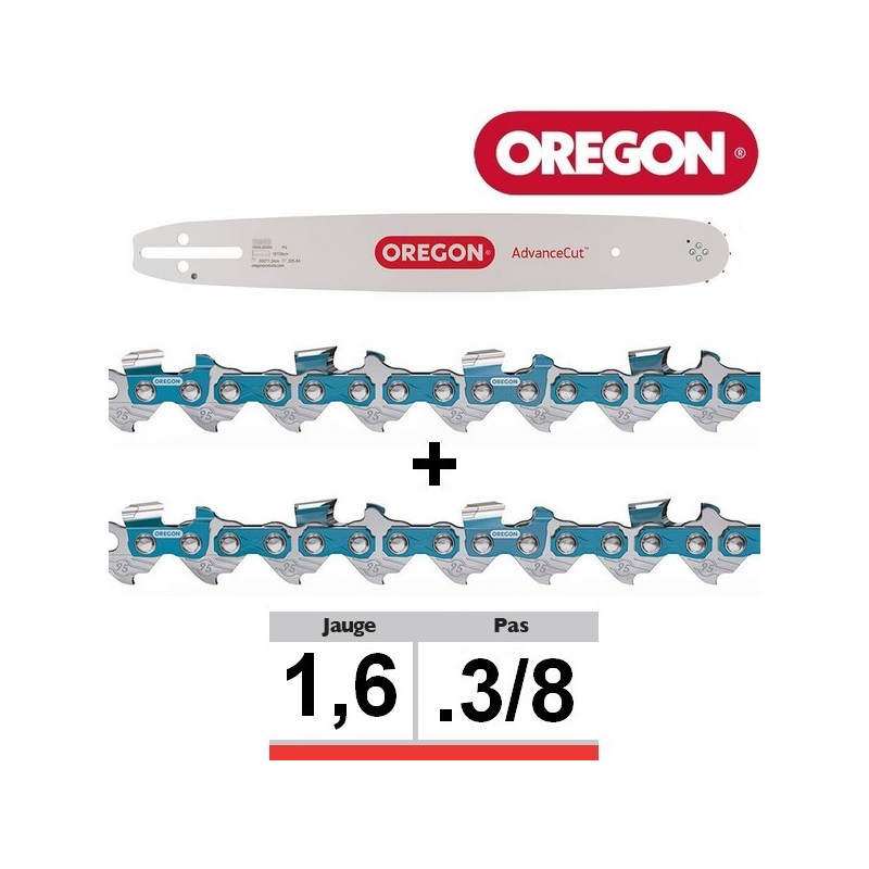 Pack 1 guide + 2 chaînes tronçonneuse Oregon SFHD025 3/8 063