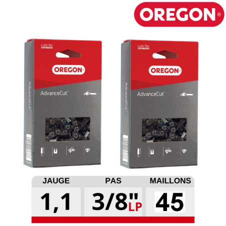 Kit 2 chaines tronçonneuse Oregon advanceCut 45 dents